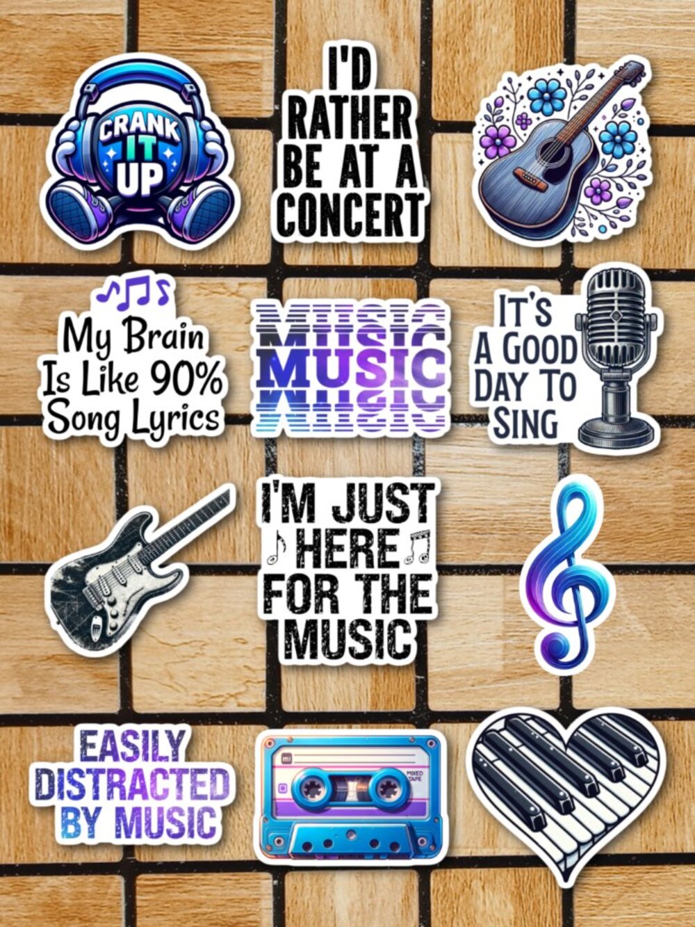 Music Lover Sticker Pack of 12 Vinyl Stickers Waterproof Die Cut Sticker Set